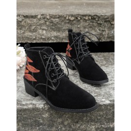 Vintage Abstract Wearable Lace-Up Block Heel Classic Boots Printing