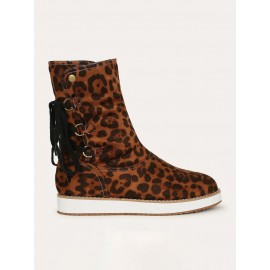 Casual Leopard Snake Print Lace-up Print Boots