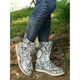 Casual Leopard Snake Print Lace-up Print Boots
