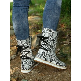 Casual Leopard Snake Print Lace-up Print Boots