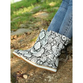 Casual Leopard Snake Print Lace-up Print Boots