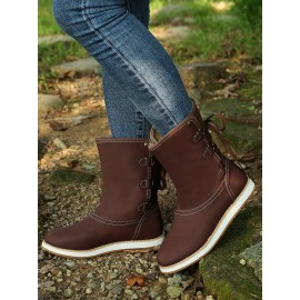 Casual Leopard Snake Print Lace-up Print Boots