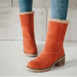 Comfortable Soft Slip On Chunky Heel Snow Boots Footwear