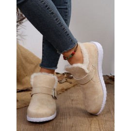 Casual Plain Non-Slip Slip On Flat Heel Snow Boots Buckle
