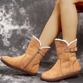 West Style Plain Slip On Flat Heel Snow Boots