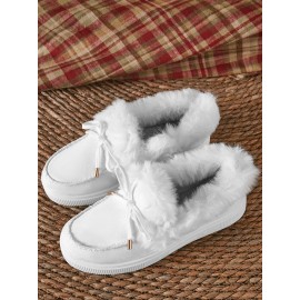 Vintage Plain All Season Wearable Daily Flat Shoes Faux Fur Slip On Deep Mouth Single Shoes for Women