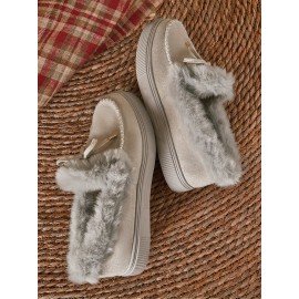 Vintage Plain All Season Wearable Daily Flat Shoes Faux Fur Slip On Deep Mouth Single Shoes for Women