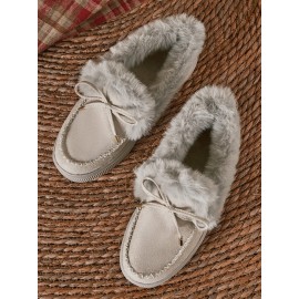 Vintage Plain All Season Wearable Daily Flat Shoes Faux Fur Slip On Deep Mouth Single Shoes for Women