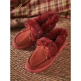 Vintage Plain All Season Wearable Daily Flat Shoes Faux Fur Slip On Deep Mouth Single Shoes for Women
