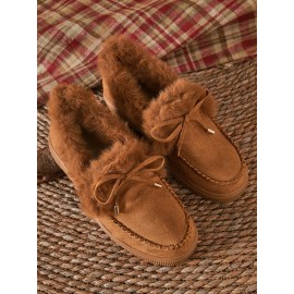 Vintage Plain All Season Wearable Daily Flat Shoes Faux Fur Slip On Deep Mouth Single Shoes for Women