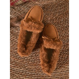 Vintage Plain All Season Wearable Daily Flat Shoes Faux Fur Slip On Deep Mouth Single Shoes for Women