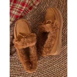 Vintage Plain All Season Wearable Daily Flat Shoes Faux Fur Slip On Deep Mouth Single Shoes for Women