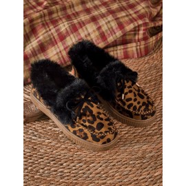 Vintage Plain All Season Wearable Daily Flat Shoes Faux Fur Slip On Deep Mouth Single Shoes for Women