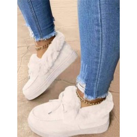 Vintage Plain All Season Wearable Daily Flat Shoes Faux Fur Slip On Deep Mouth Single Shoes for Women