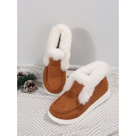 Women's Split Joint Furry Flat Heel Snow Boots