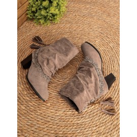 Vintage Lace Flanging Casual Fringed Short Ankle Boots