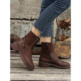 Retro Stitching Lace-up Zipper Boots