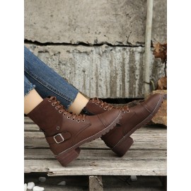 Retro Stitching Lace-up Zipper Boots