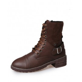 Retro Stitching Lace-up Zipper Boots