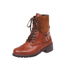 Retro Stitching Lace-up Zipper Boots