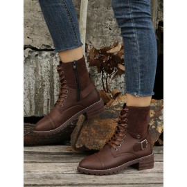 Retro Stitching Lace-up Zipper Boots