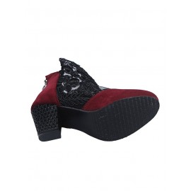 Lace Split Joint Chunky Heel Sandals Boots with Back Zip