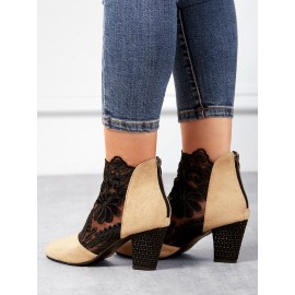 Lace Split Joint Chunky Heel Sandals Boots with Back Zip