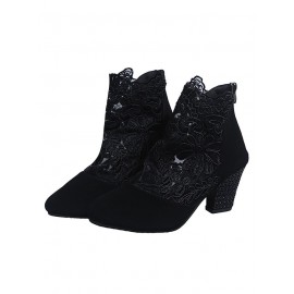 Lace Split Joint Chunky Heel Sandals Boots with Back Zip