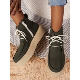 Casual Plain Non-Slip Zipper Block Heel Moccasin Boots