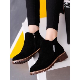 British Style Round Toe Comfortable Zip Low Heel Booties