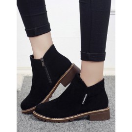 British Style Round Toe Comfortable Zip Low Heel Booties