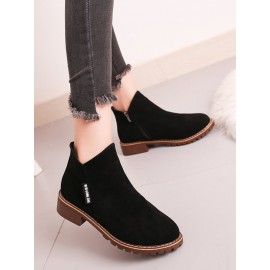 British Style Round Toe Comfortable Zip Low Heel Booties