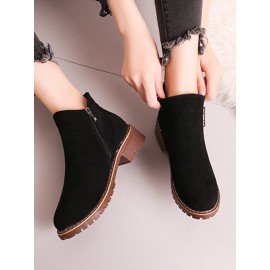 British Style Round Toe Comfortable Zip Low Heel Booties
