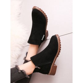 British Style Round Toe Comfortable Zip Low Heel Booties