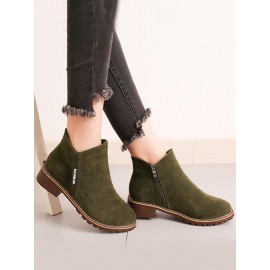 British Style Round Toe Comfortable Zip Low Heel Booties