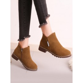 British Style Round Toe Comfortable Zip Low Heel Booties