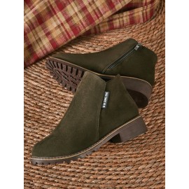 British Style Round Toe Comfortable Zip Low Heel Booties