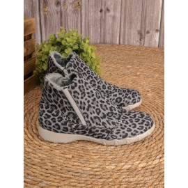 Faux Leather Panel Zip and Fleece Soft Ankle Ankle Boots