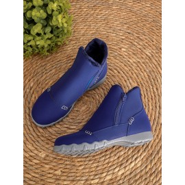 Faux Leather Panel Zip and Fleece Soft Ankle Ankle Boots