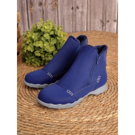 Faux Leather Panel Zip and Fleece Soft Ankle Ankle Boots