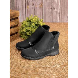 Faux Leather Panel Zip and Fleece Soft Ankle Ankle Boots