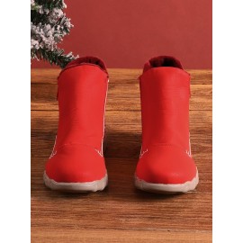 Faux Leather Panel Zip and Fleece Soft Ankle Ankle Boots