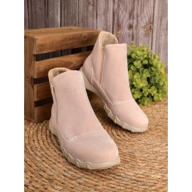 Faux Leather Panel Zip and Fleece Soft Ankle Ankle Boots