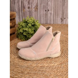 Faux Leather Panel Zip and Fleece Soft Ankle Ankle Boots