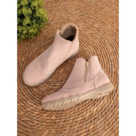 Faux Leather Panel Zip and Fleece Soft Ankle Ankle Boots