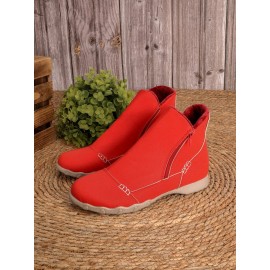 Faux Leather Panel Zip and Fleece Soft Ankle Ankle Boots