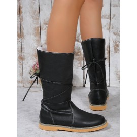 Comfortable Soft Lightweight Lace Up Chunky Heel Snow Boots Footwear