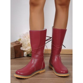 Comfortable Soft Lightweight Lace Up Chunky Heel Snow Boots Footwear