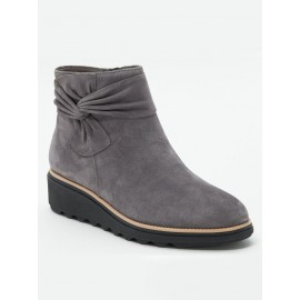 Comfortable Soft Leather Bow Round Toe Low Heel Booties