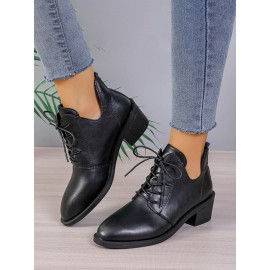 Vintage Plain Non-Slip Lace-Up Block Heel Classic Boots